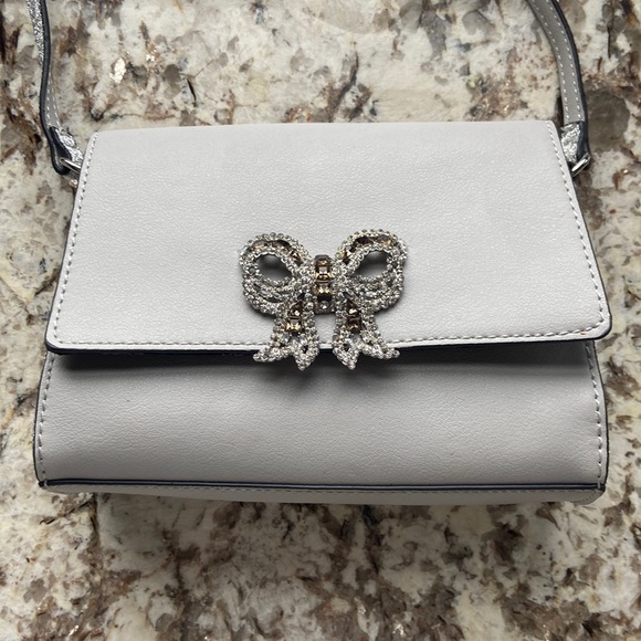 Aldo Handbags - ALDO Formal Bag Gray Silver front flap embellished crystal-encrusted bow.